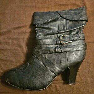 Rue 21 Etc. black high heel ankle boots, size 10
